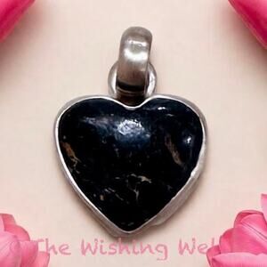 Rare Black Jack Turquoise Heart Sterling Silver Handcrafted Pendant .75” Dainty